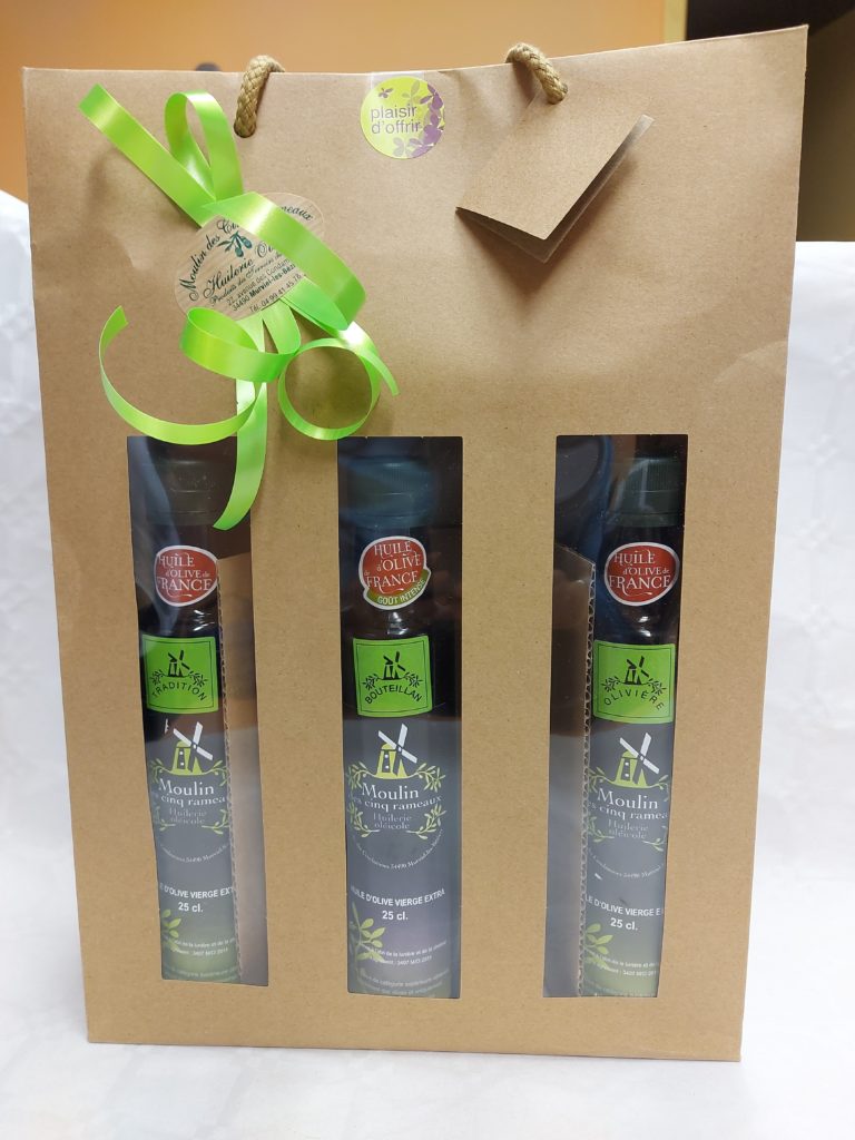 Coffret découverte 3 huiles d olive 25cl Moulin des Cinq rameaux